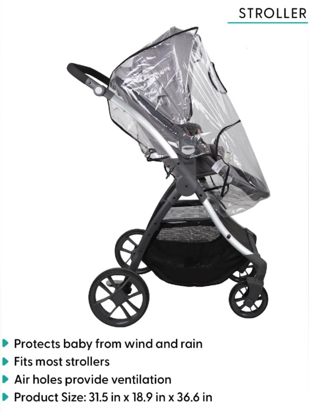 Universal Clear Rain Cover for Stroller - Transparent 2 pack - Picture 2 of 4